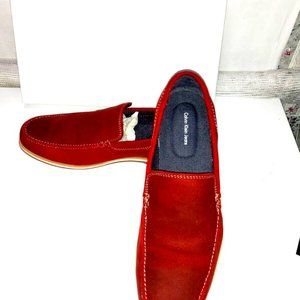 Calvin Klein Jeans Mens Red Hammond Oily Suede 10 1/2-M Driving shoes New in Box